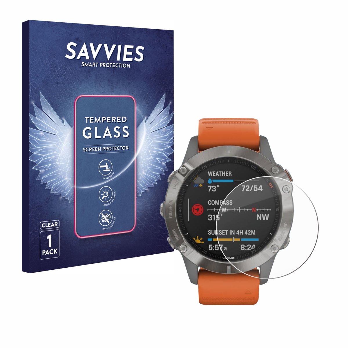 Savvies - Glas Screenprotector voor Garmin Fenix 6 - Gehard Beschermglas 9H