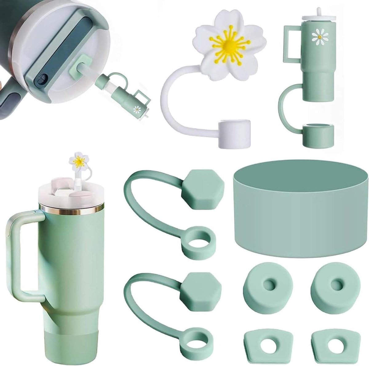 Cup Accessoires Set 9-delig: No Spill Deksel, Rietafdekkingen, Onderzetter