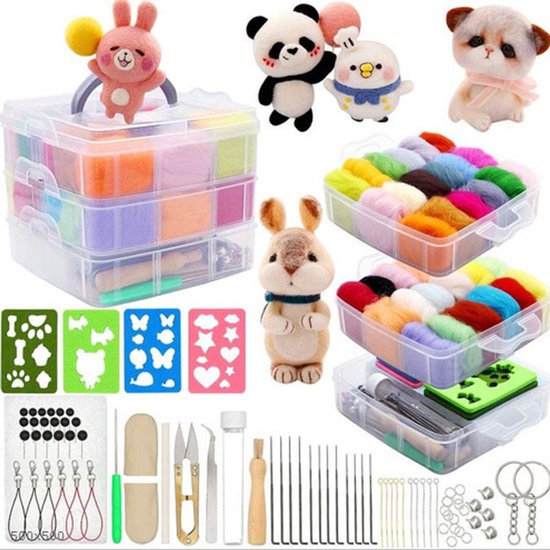 Naaldvilten - 64-Delig Starterset - 36 kleuren wol -Needle Felting Pakket - Knutselen Voor Beginners En Gevorderde - Naald Vilt - Sinterklaas Cadeautjes - Viltnaalden starters set - Naaldvilten / Wolvilten