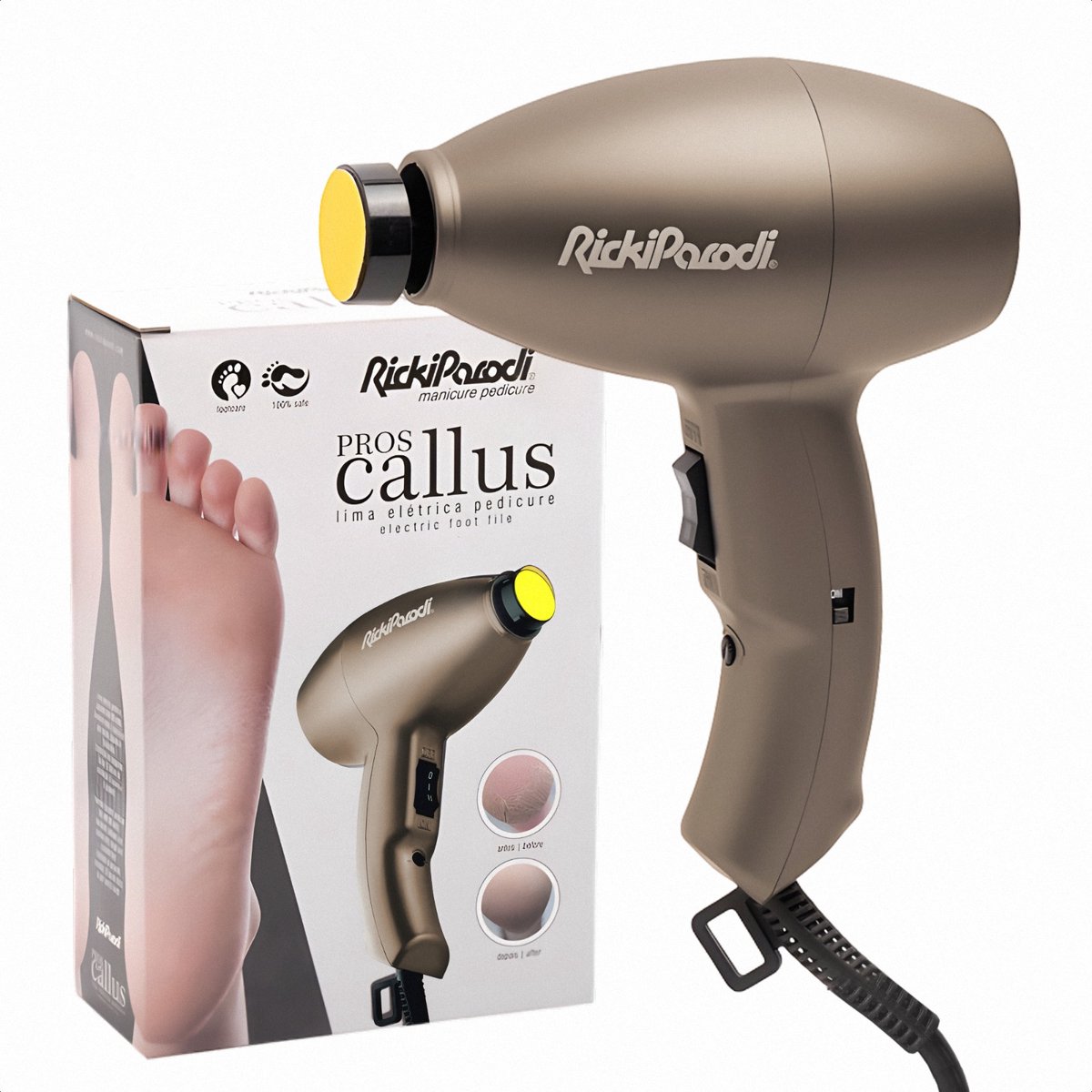 RickiParodi Elektrische Eeltverwijderaar – Professionele Voetvijl 60W – 12 Scrubkoppen – 2 Snelheden – Verwijdert Eelt & Kloven – Pedicure Tool