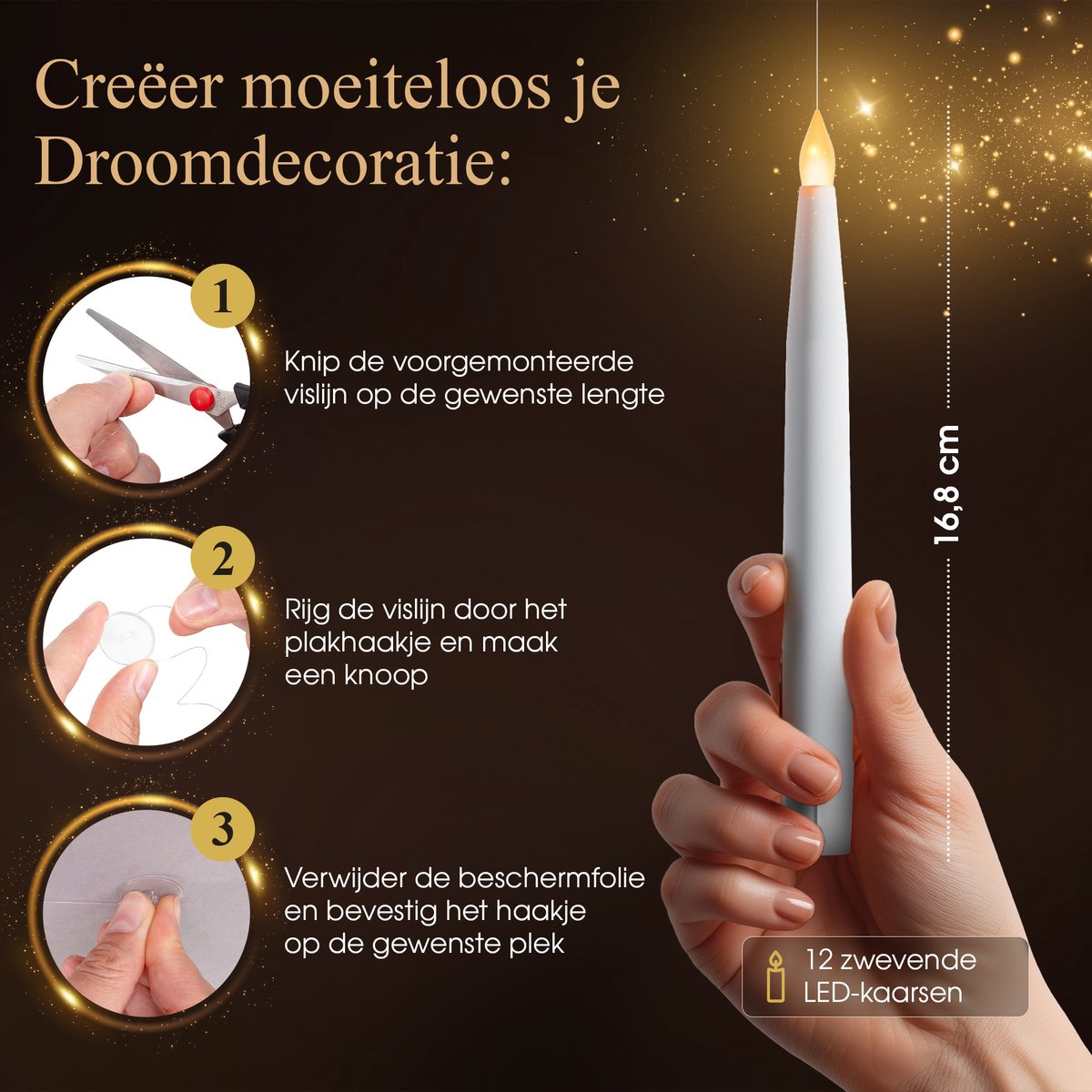 Comforder 12 Zwevende LED Kaarsen met Flikkerende Vlam - Floating Candles - Toverstok Afstandsbediening — cadeau in Spellen & Speelgoed - foto 2