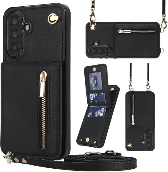 Solidenz Fashion Wallet hoesje met koord Samsung Galaxy A54 Zwart