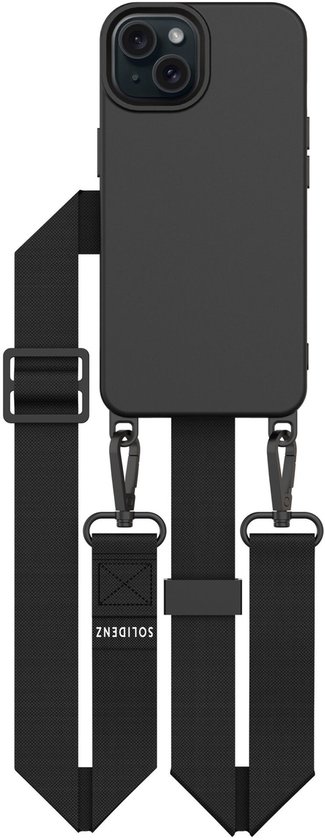 Étui avec cordon iPhone 15 Plus - Cordon détachable 15 Plus - Coque arrière avec cordon 15 Plus - Étui téléphone - Étui à cordon - Collier de téléphone réglable - Lanière - Compatible avec étui MagSafe - Collection Solidenz - Noir