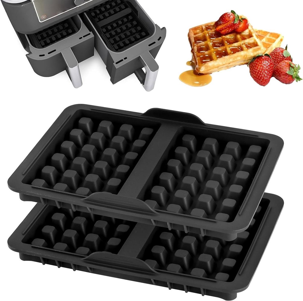 Allecto Plus - Siliconen wafelvorm voor Belgische wafels - Set van 2 stuks - Compatibel met verschillende Airfryer modellen - Antiaanbaklaag - Eenvoudig te reinigen