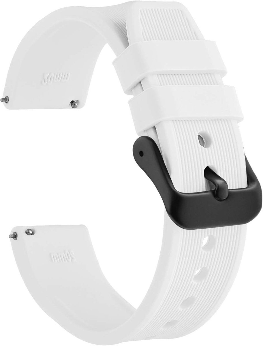 Allecto Plus - Siliconen armband voor heren en dames, wit-zwarte gesp, 22mm, snelwissel horlogeband met 18mm, 20mm, 22mm, 24mm - Duurzaam en comfortabel met snelle vervanging