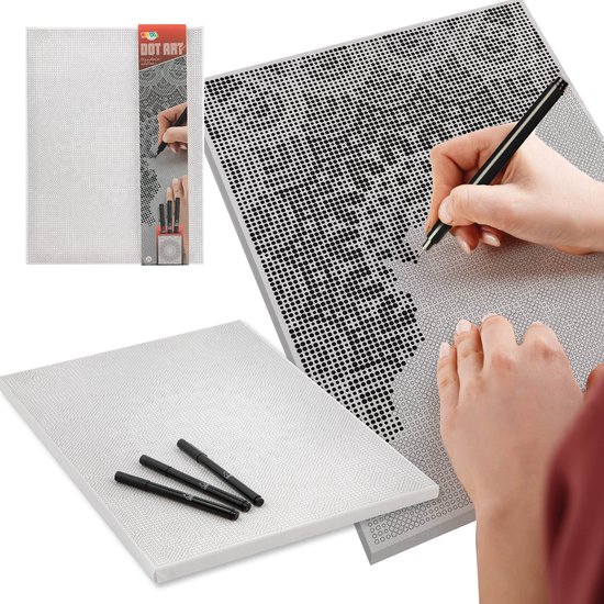 Dot Painting Stippelschilderij - Thema Mandala - Canvas 40x30cm - Inclusief 3 Zwarte Fineliners - Creatief Tekenen voor Volwassenen - Joya Creative
