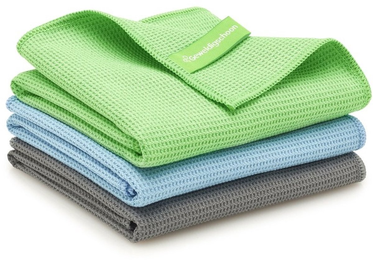 Geweldigschoon Droogdoeken - 45x60cm - 3 stuks - Microvezeldoeken - Maat M - Groen, blauw en grijs