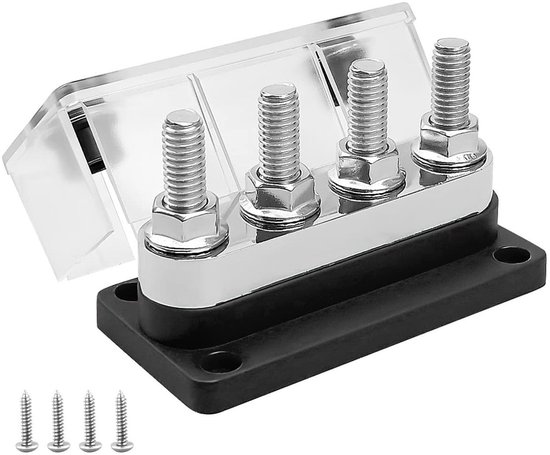 Foto: Trankielo verzamelrail aansluitblok 12v stabiel koper 600a inclusief 4 m10 bouten accuklemmen 48v dc voor bus en boot zwart