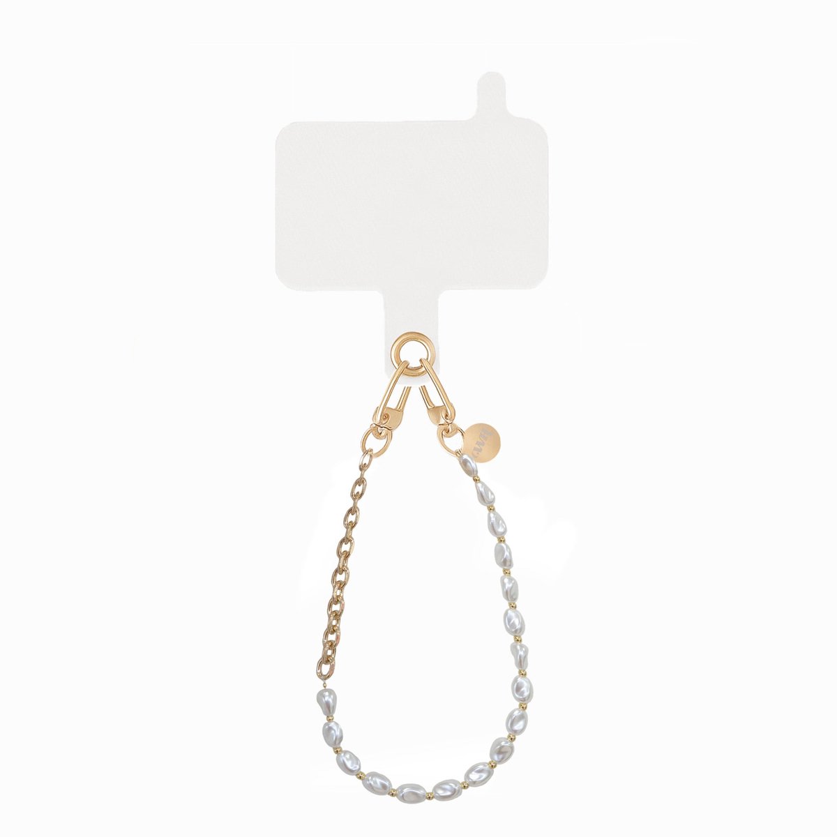 xoxo Wildhearts telefoonkoord met clip - Over The Moon - Kort koord - Geschikt voor iPhone - Geschikt voor Samsung - Universeel - Phone cord met koord clip - Easy Cord - Telefoonketting - Parelketting met gouden schakels - parels