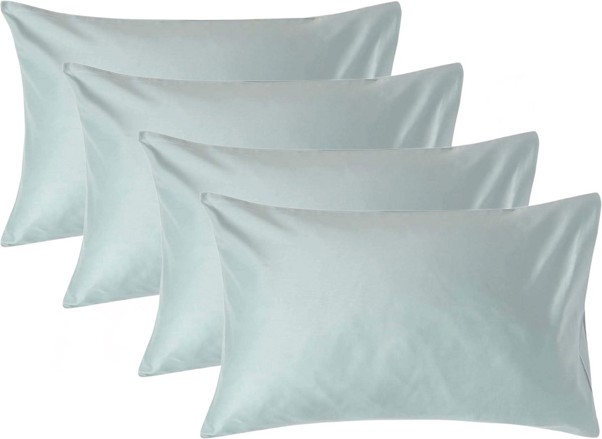 Homescapes Biologisch Kussensloop 50x75 cm – Set van 4 – Eendenei Blauw – 100% Egyptisch Katoen Satijn – Draaddichtheid 400