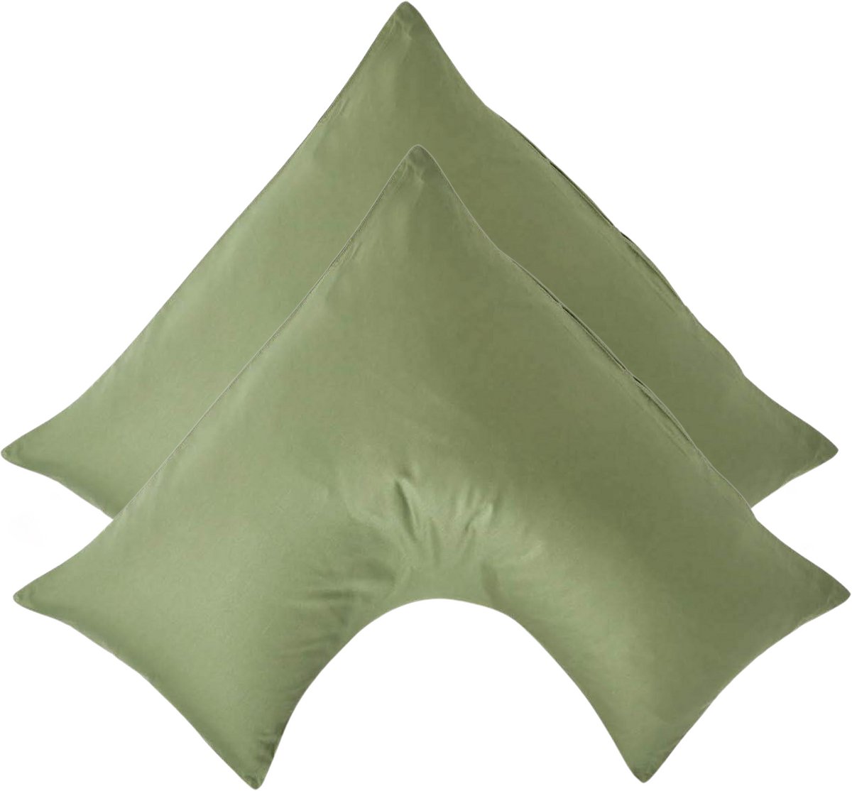 Homescapes Biologische Katoen V-Kussensloop - Set van 2 - Mosgroen - 100% Egyptisch Katoen Satijn - 400TC - 38 x 76 cm