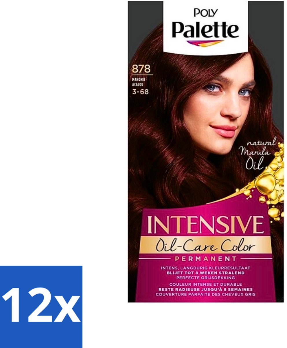 12 x Palette Intensive Oil-Care Color Haarkleuring 878 Mahonie - Haarverf - Haarkleur - Mahonie - Grijsdekking - Arganolie