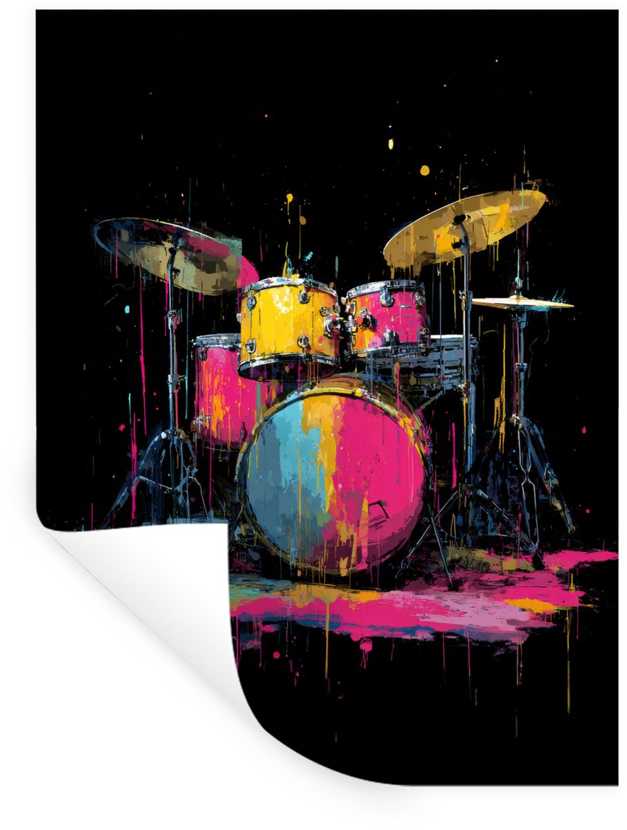 Muurstickers - Sticker Folie - Drumstel - Kleurrijk - Verf - Levendig - 120x160 cm - Plakf