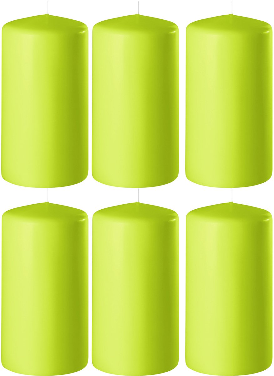 Enlightening Candles Cilinderkaars - 8x - stompkaars - limegroen - D6 x H15 cm - 58 branduren - Dikke kaarsen - Voor kandelaar of plateau