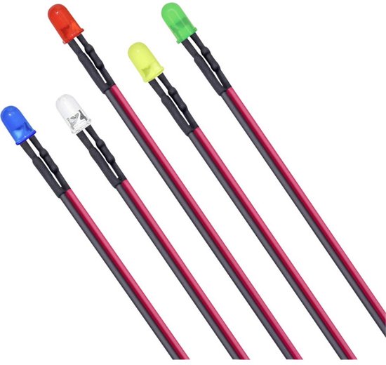TRU COMPONENTS T1810O114 LED- assortiment Rouge, Blauw, Vert, Jaune, Lumière blanche chaude Rond 5 mm 800 mcd, 2000 mcd, 120 mcd, 8