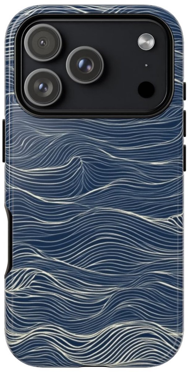 Donkerblauw Golvenlijnpatroon – Telefoonhoesje Geschikt voor iPhone 17 Pro