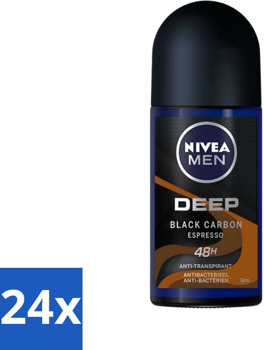 24 x Nivea - Men - Deodorant - Roller - Deep Black Carbon Espresso - 50 ml - NIVEA MEN - Anti-transpirant - Deodorant Roller - Espresso Geur - 48 Uur Bescherming