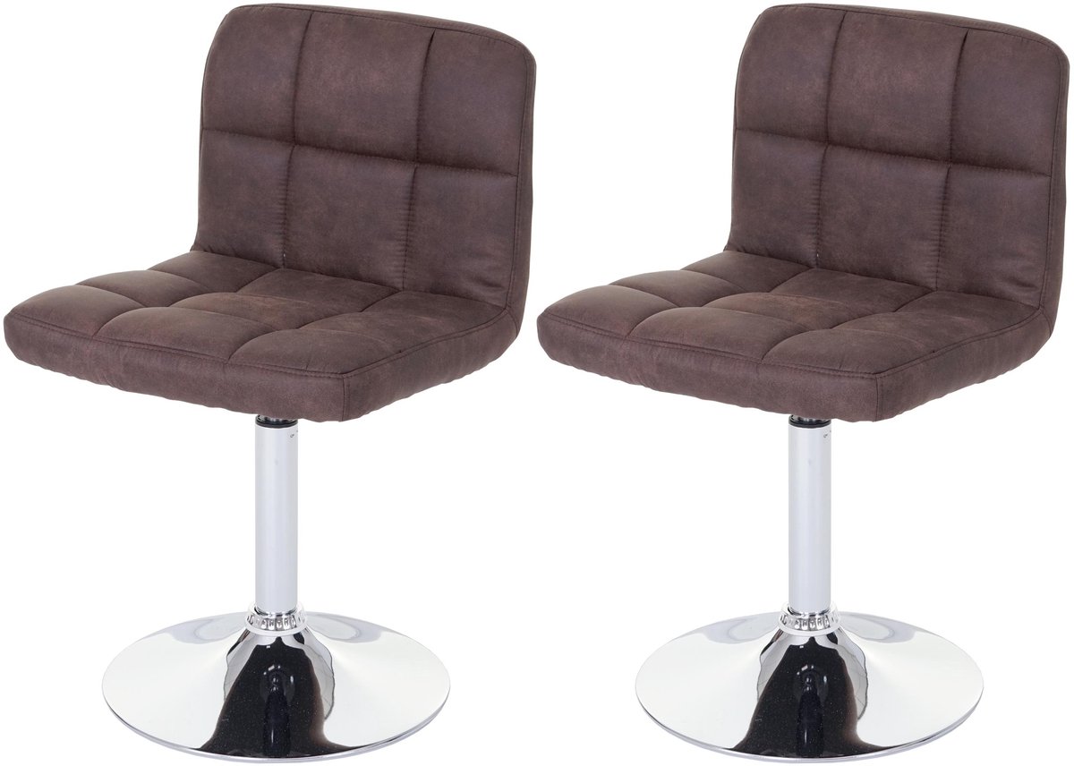 MCW Set van 2 eetkamerstoelen Kavala, draaistoel, imitatie suède chroom ~ vintage donkerbruin