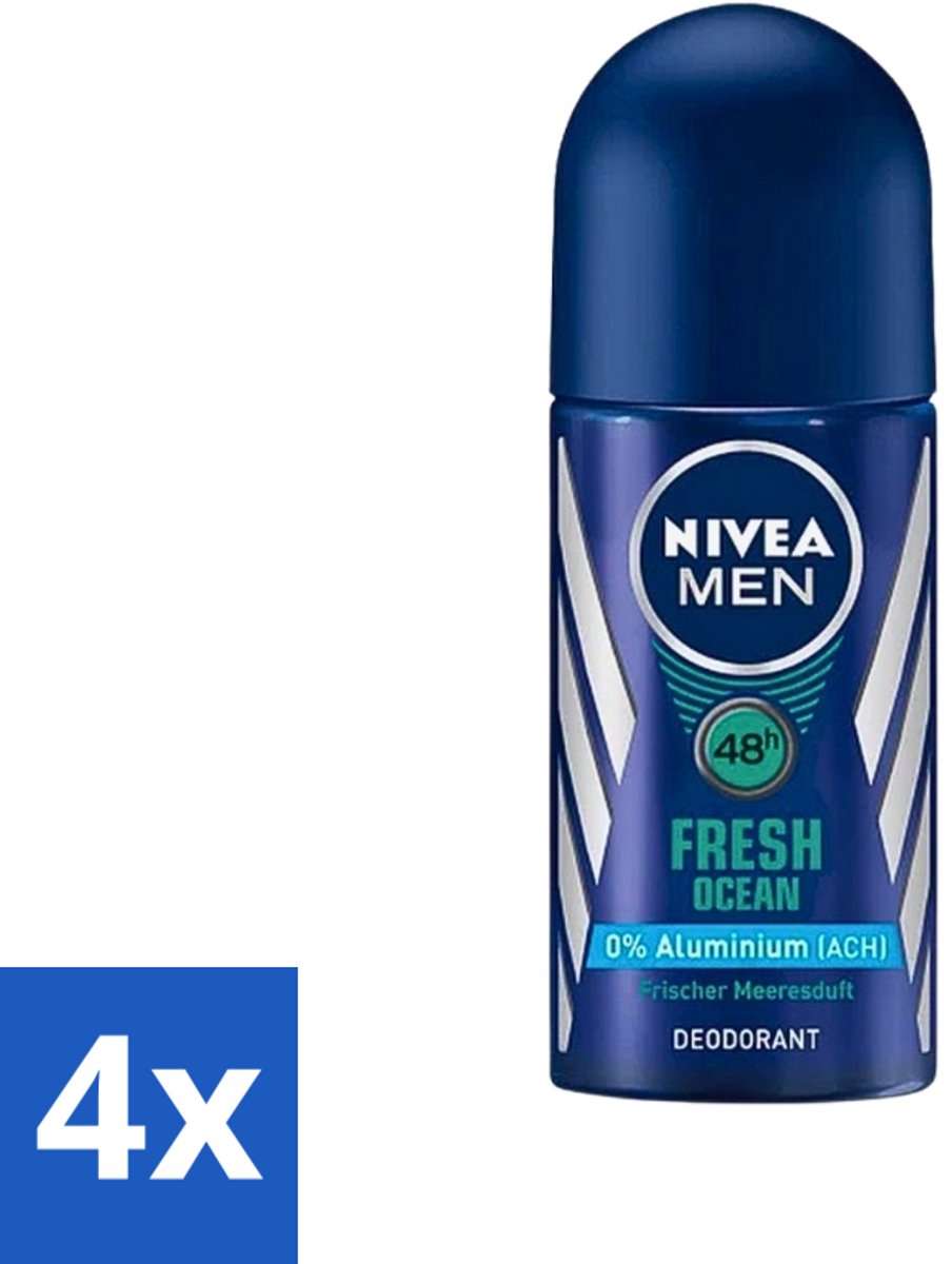 4 x Nivea - Men - Deodorant - Roller - Fresh Ocean - 50 ml - NIVEA MEN - Deodorant Roller - Frisheid - Oceaangeur - Zweetbescherming