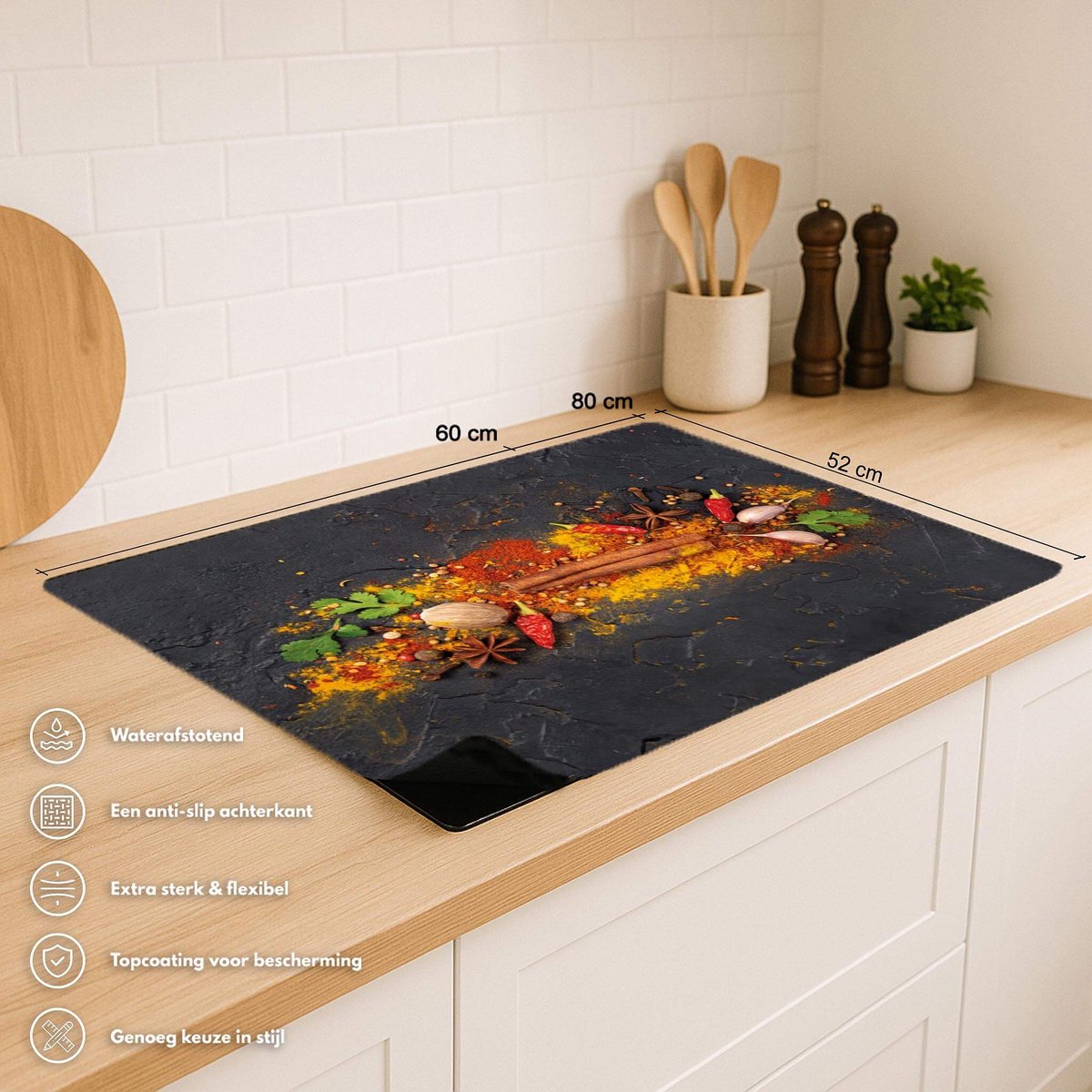 KitchenYeah© Inductie Beschermer 76x51 cm Keuken Decoratie Kookplaat Beschermer voor Inductiekookplaat Afdekplaat Anti Slip Mat - Groente - Fruit