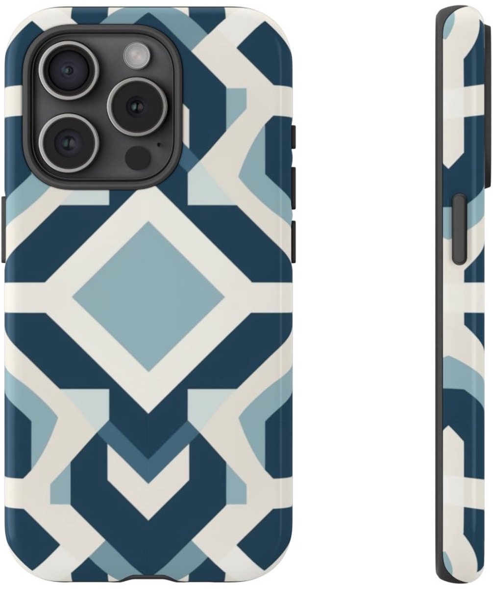 Blauw Geometrisch Patroon – Telefoonhoesje Geschikt voor iPhone 15 Pro