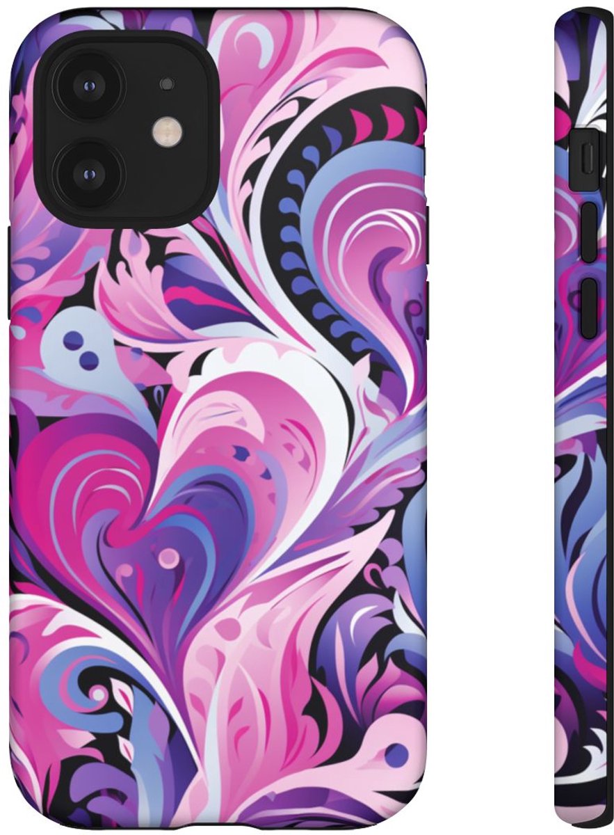 Roze en Paarse Hartjeswerveling – Telefoonhoesje Geschikt voor iPhone 12