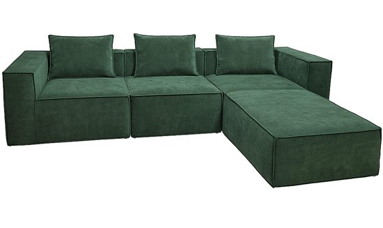 Canapé tubulaire MCW-O54, canapé, canapé lounge avec repose-pieds, modulable, tissu/textile 63x270x190cm ~ vert