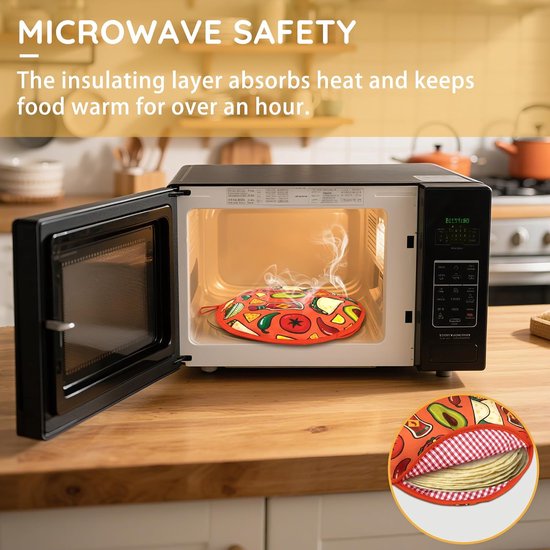 Tortilla Warmer Zak 30 cm - Geïsoleerde Tas voor Taco's en Wraps - Magnetron Veilig - Houdt Voeding 90 Minuten Warm - Geschikt voor Naan en Pizza - Oranje Design - Feestelijke Keukenaccessoire van Baketivity — afbeelding 4
