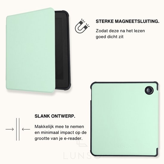 Lunso Geschikt voor Kobo Libra Colour hoes (7 inch) - sleepcover - Lichtgroen van Lunso — afbeelding 2