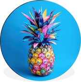 WallCircle - Wandcirkel - Muurcirkel - Ananas - Blauw - Tropisch - Vrolijk - Aluminium - Dibond - 140x140 cm - Binnen en Buiten