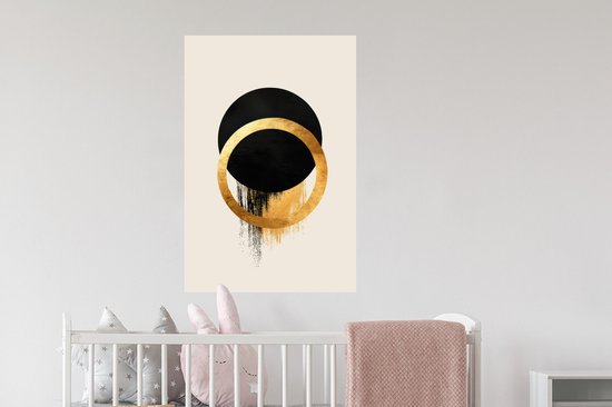 Muurstickers - Sticker Folie - Abstract ontwerp - Zwarte cirkel - Verfvlekken - 60x90 cm - Plakfolie - Muurstickers Kinderkamer - Zelfklevend Behang - Zelfklevend behangpapier - Stickerfolie