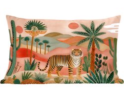 Sierkussens - Kussentjes Woonkamer - 60x40 cm - Tijger - Palmen - Cactus - Oranje