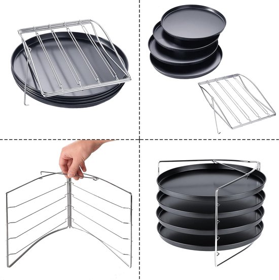 5-delige pizza bakset met vergrendelbare standaard en 4 pizzaplaten van 28 cm voor oven — afbeelding 4