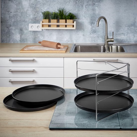 5-delige pizza bakset met vergrendelbare standaard en 4 pizzaplaten van 28 cm voor oven — afbeelding 3