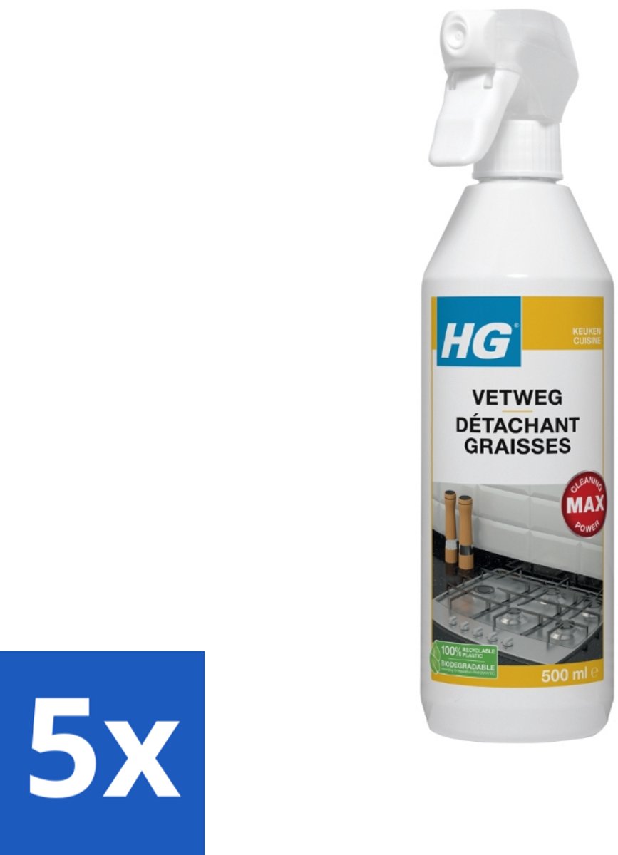 5 x HG Vetweg 500 ml - Keukenreiniger - Vetvrij Maken - Vet Verwijderen - Vet Weg - Reinigen