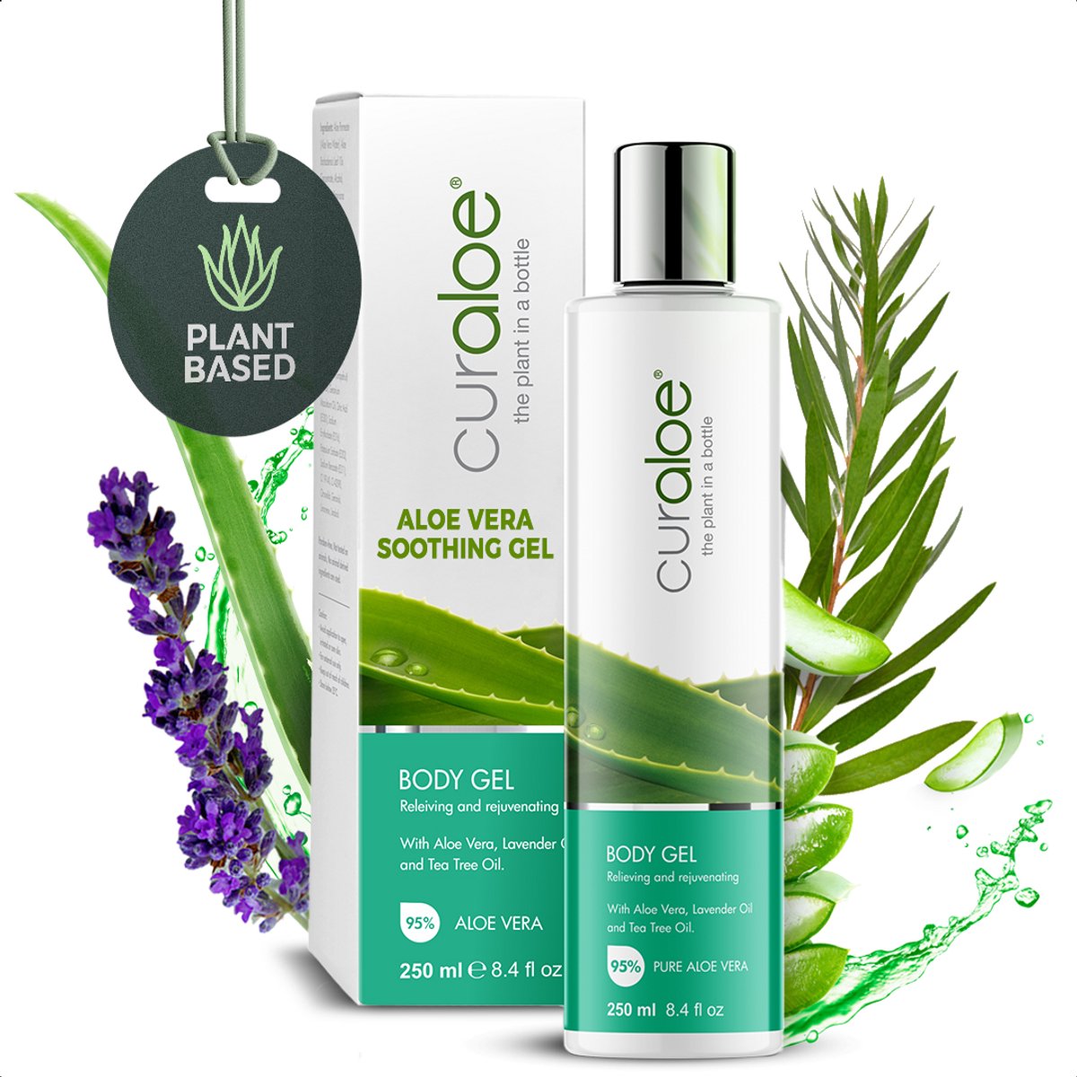 Curaloe Aloe Vera Gel 95% - Body Gel Huidverzorging - Met Lavendel Olie & Tea Tree Olie - 250ml