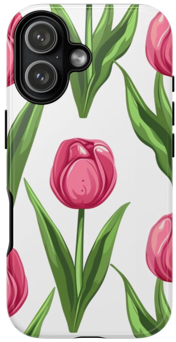 Roze Tulp Bloemenpatroon – Telefoonhoesje Geschikt voor iPhone 17