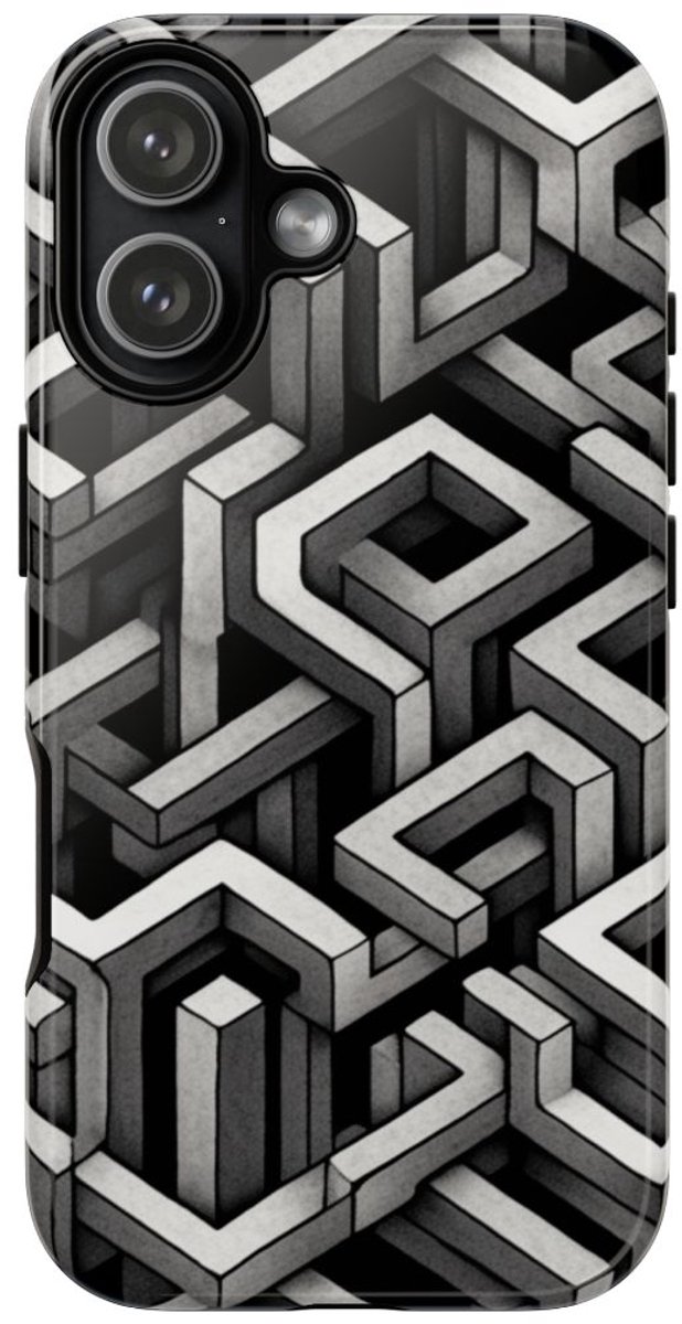 Monochrome Geometrisch Optisch Illusiepatroon – Telefoonhoesje Geschikt voor iPhone 17
