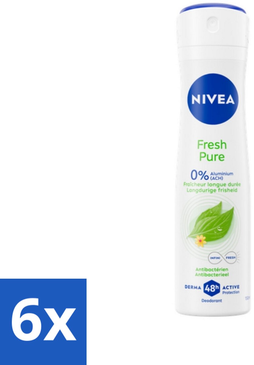 6 x Nivea - Deodorant - Spray - Fresh Pure - Langdurige Frisheid - 150 ml - 48 Uur Geurbescherming - Aluminiumvrij - Fris - Geur - Deodorant Spray