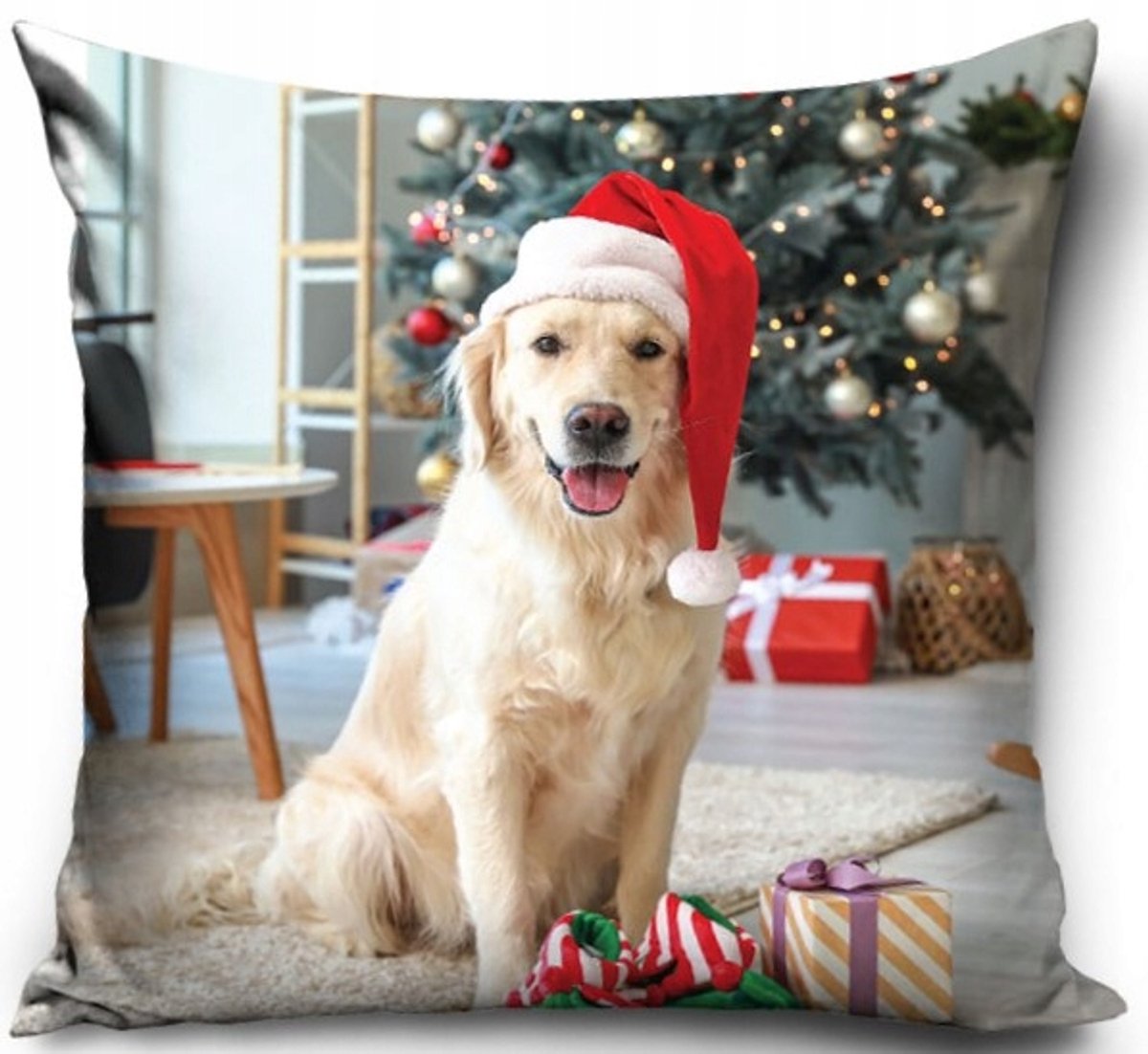 Kerst Kussenhoes 40x40 cm - Hondjet met Muts