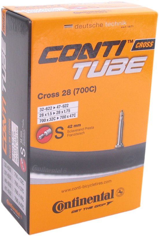Conti Tube Cross 28 (700C) binnenband met Presta ventiel, maten 32-622 tot 700x47c.