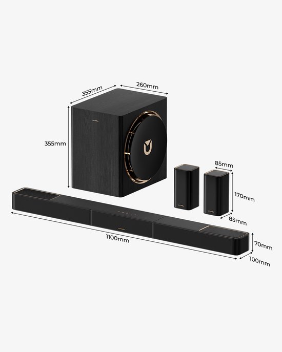 ULTIMEA Professioneel 7.1.4ch draadloos surround sound-systeem met 8" draadloze subwoofer en 2 surround speakers, Dolby Atmos TV-soundbar, BT5.4, Skywave X60 van Ultimea — afbeelding 5