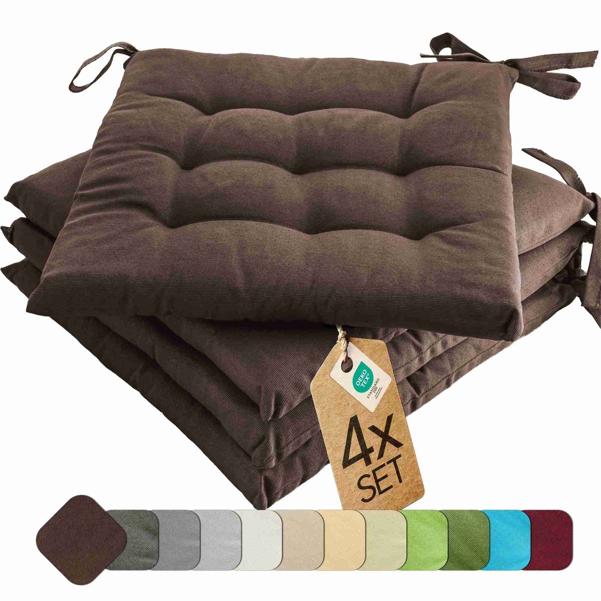 etérea Basic Zitkussen Stoelkussen - Seat Cushion 4 Stuk - 40x40 cm - Bruin