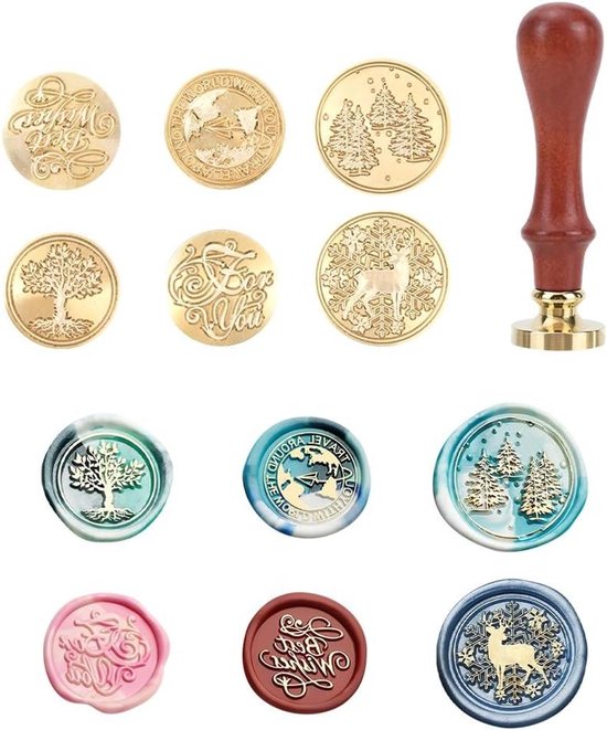 DELORIGIN Afneembaar zegelstempel van wax in zwaardvorm 25 mm zegelkop van messing met houten handvat reliëf stempel voor enveloppen, kaarten