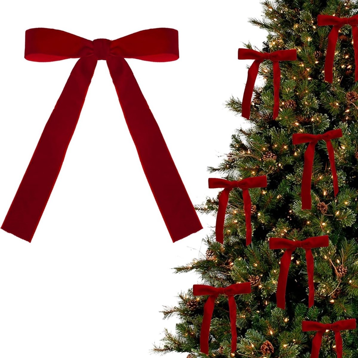 QTTVBTNA 12 stuks kerststrikken - rode stoffen strikken - decoratie voor kerstboom, krans & guirlande - 13x18cm