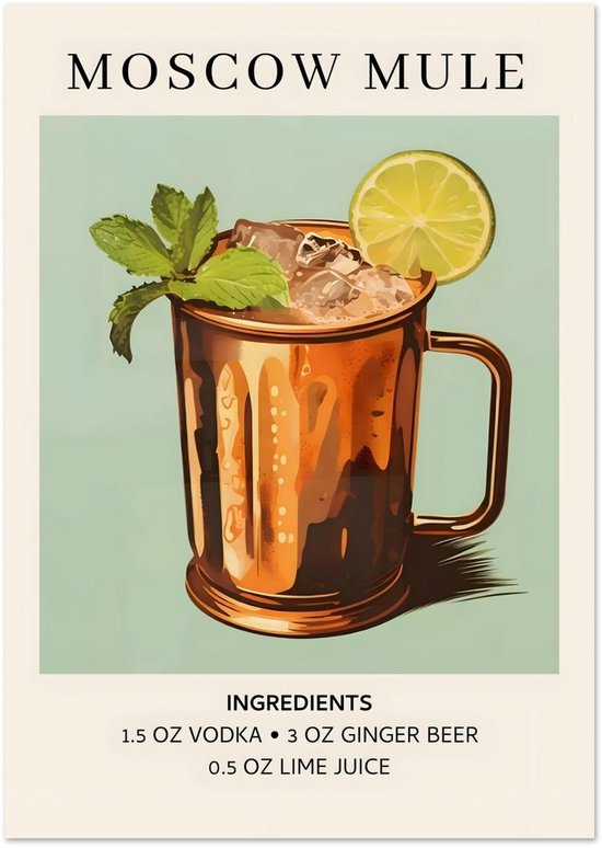 Cocktail Moscow Mule II - Affiche ingrédients A4 21x29,7 cm