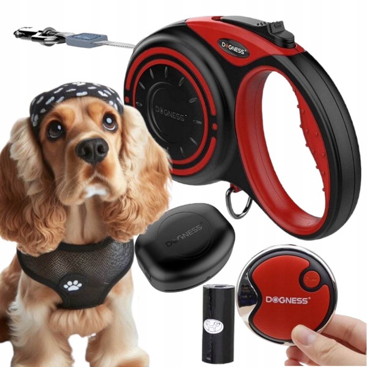 Dogness Automatische Hondenlijn 4m (M) tot 20kg met LED & Poepzakhouder