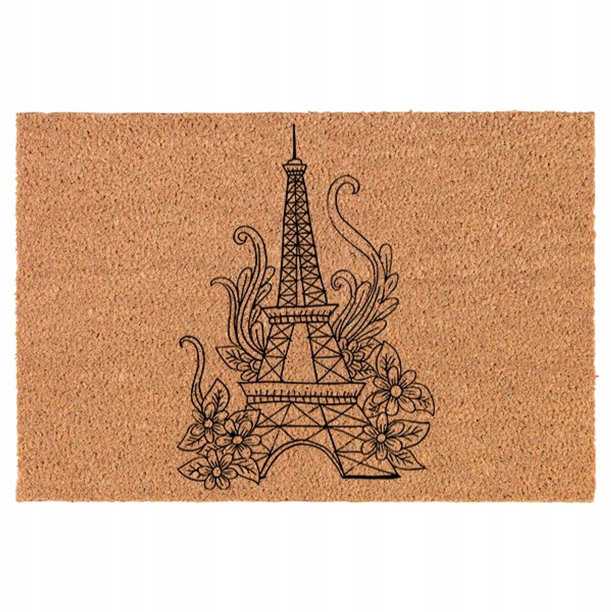 TabPrint Kokosmat Deurmat Parijs Eiffeltoren Bloemen 40x60cm - Natuurlijk & Antislip