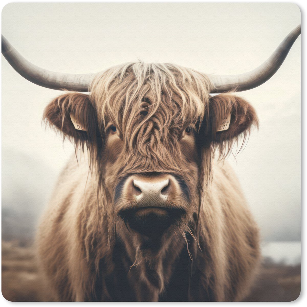 Muismat 20x20 cm - Mousepad Schotse hooglander - Hoorns - Landschap - Muismatten