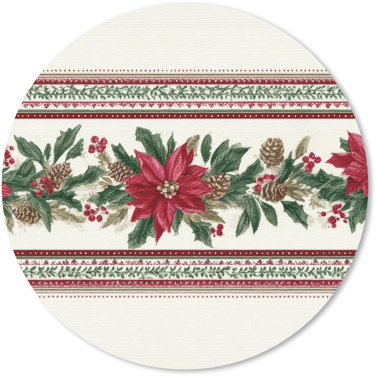 Muismat rond 50x50 cm - Mousepad Kerststrook - Poinsettia - Rood - Groen - Ronde muismatten